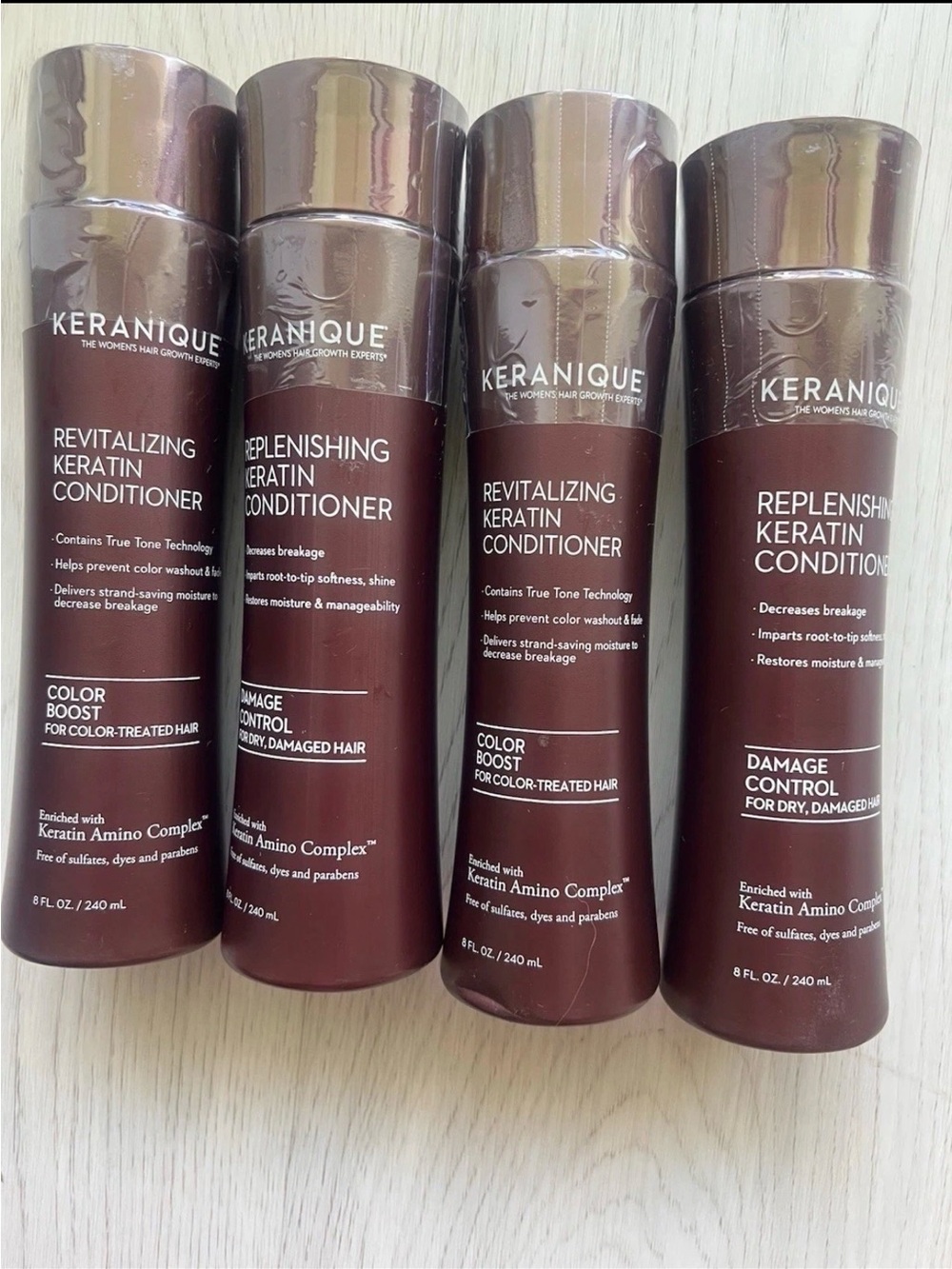 Brand new & factory sealed set of 4 full-size Keranique Keratin Conditioners